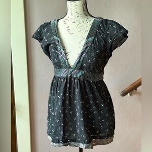 Free People Y2K Deep V Babydoll Cap Sleeve Blouse